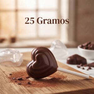 Moldes para Chocolate de Policarbonato Paleta Corazón 3 Niveles 25g Cavidades: 8 Material: Policarbonato Grado Alimenticio Peso: 25 g Ancho: 47 mm Largo: 47 mm Alto: 15 mm