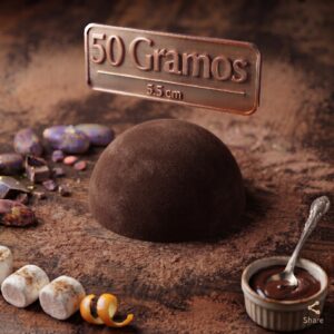 Moldes para Chocolate de Policarbonato Media Esfera Choco bomba ( 5.5 Cm ) 50g Cavidades: 8 Material: Policarbonato Grado Alimenticio Peso: 50 g Diámetro: 5.5 mm